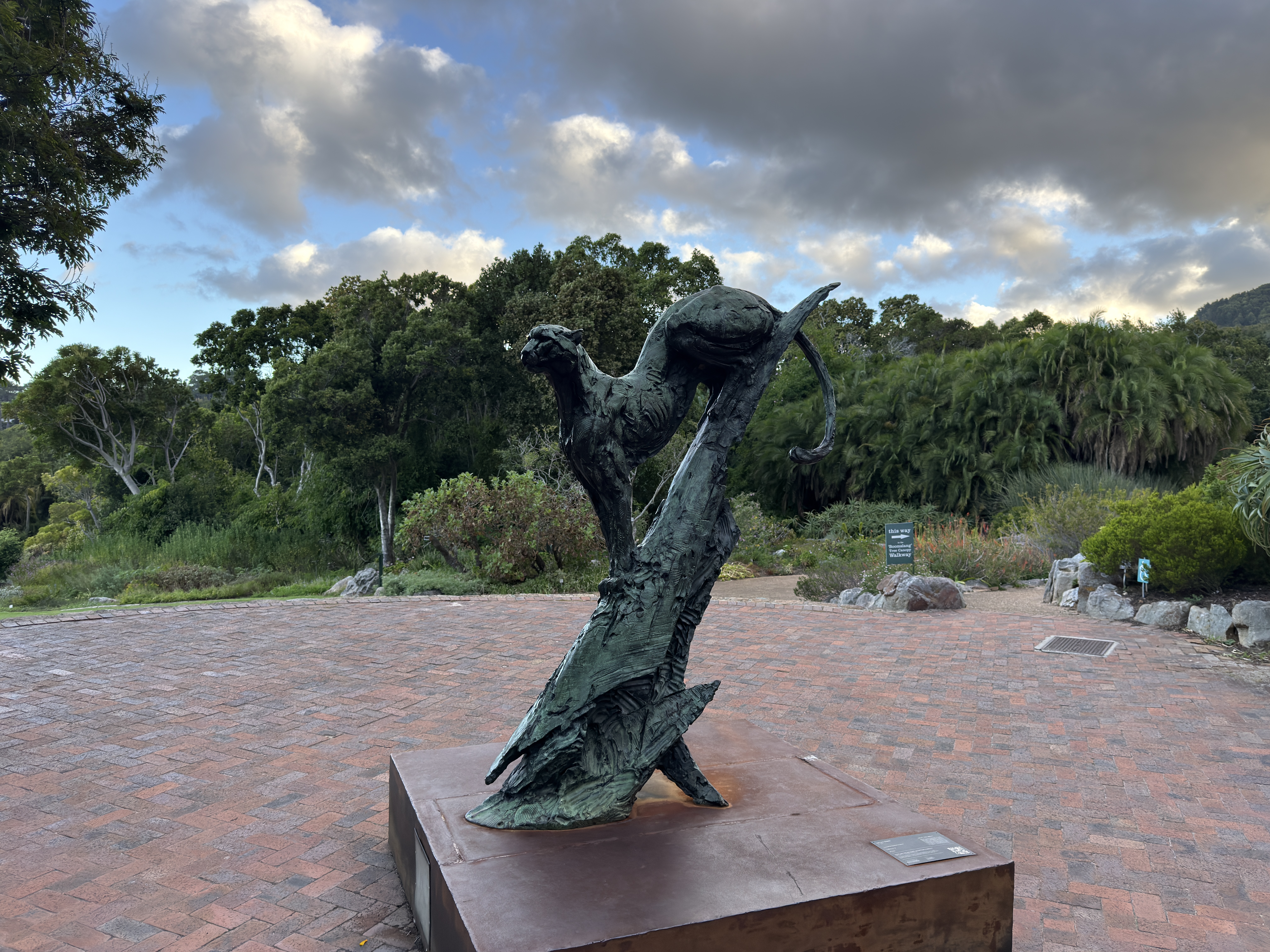 Kirstenbosch bahçelerinde heykel ve dağ manzarası